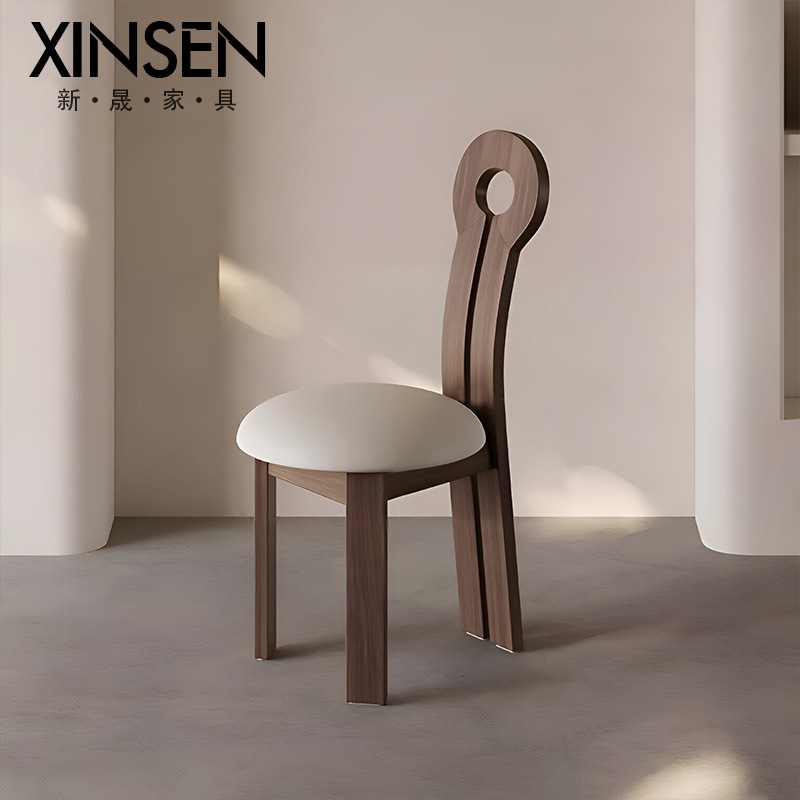 Medieval Style Solid Wood Dining Chair Restaurant Chair Home French Retro Solid Wood Chair Walnut Color Ash Wood Stool