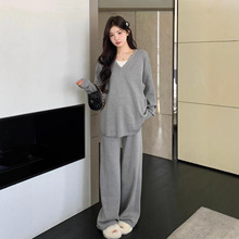 孕妇装套装2025新款春秋季简约韩版慵懒风宽松孕妇毛衣运动两件套