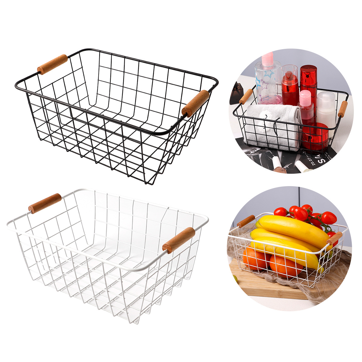 Cesta de almacenamiento de congelador transfronterizo Cesta de almacenamiento de cocina Cesta de almacenamiento de hierro forjado Cesta de almacenamiento de oficina Cesta de almacenamiento de estante de cocina Cesta de almacenamiento