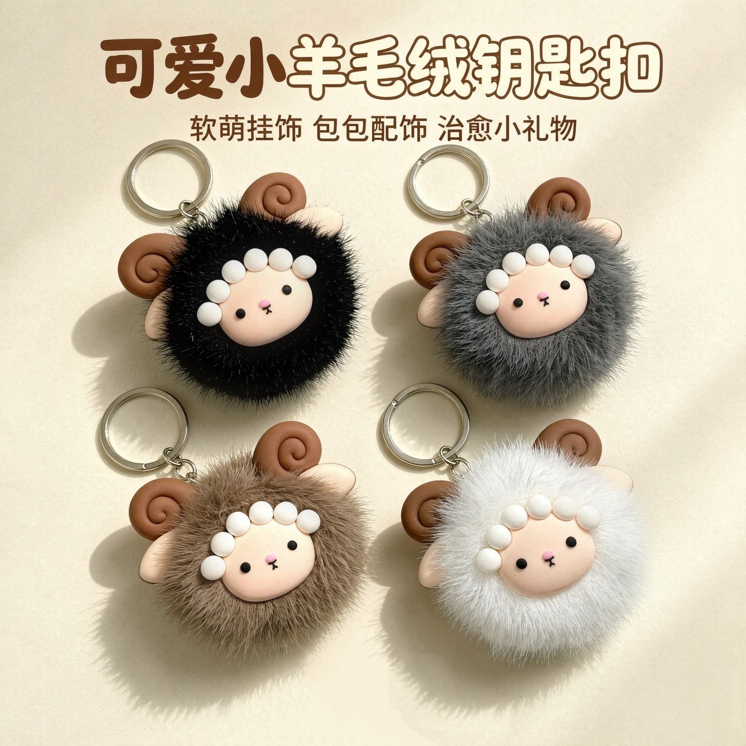 Cartoon little sheep plush keychain, cute and creative little sheep ball pendant, student backpack decoration, small gift