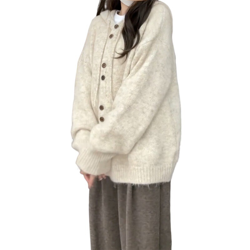 连帽毛衣外套女秋冬季2025新款宽松慵懒风针织开衫高级感加厚上衣|undefined