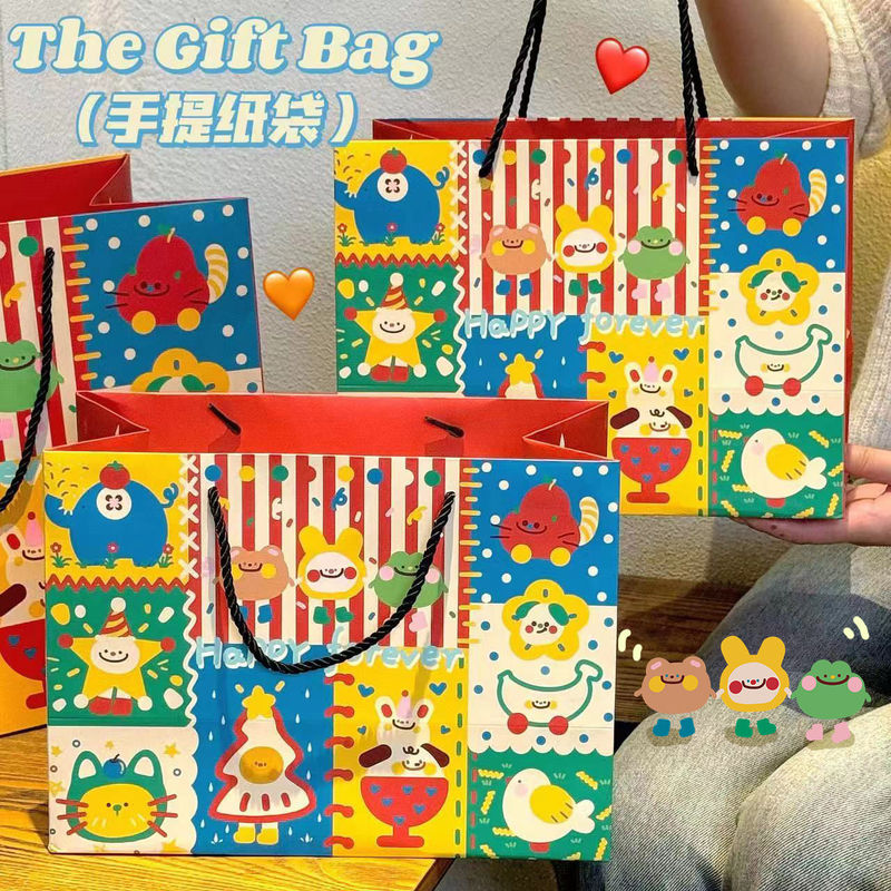Ins Design Childlike Handheld Gift Bag Ins Cute All-match Birthday Gift Wrapping Paper Bag Large Holiday
