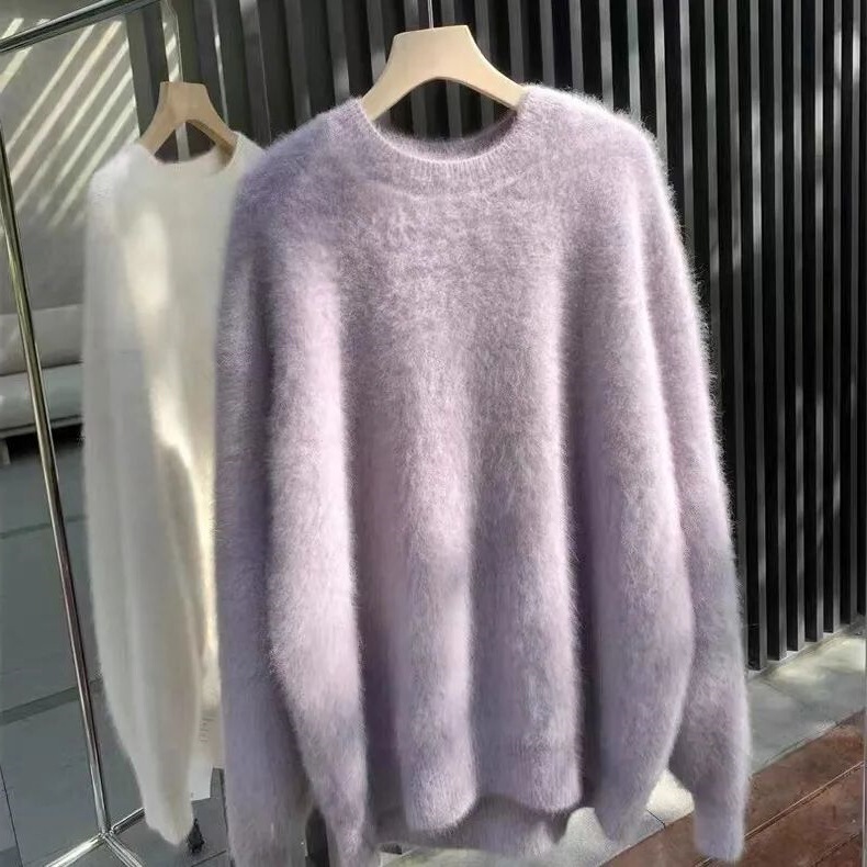 Mohair Green Plush Thickeneded Knitwear for Women in Autumn and Winter Loose Lazy Style Milk Fufu Thickeneded Winter Knitwear