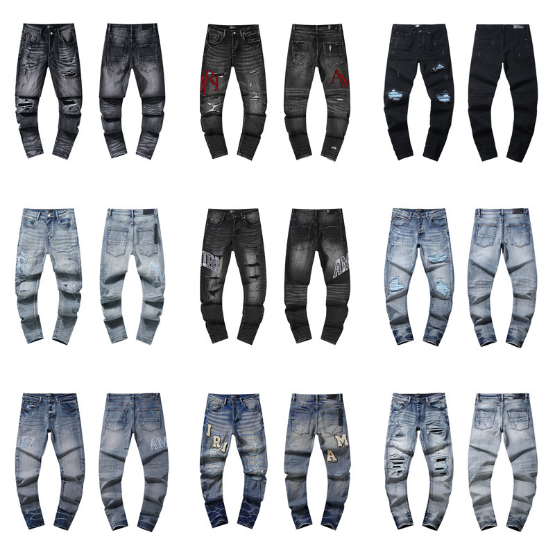 Cross-Border Wholesale Purple American High Street Ripped Patch Trendy Retro Straight-Leg Ami Jeans Brand Shorts