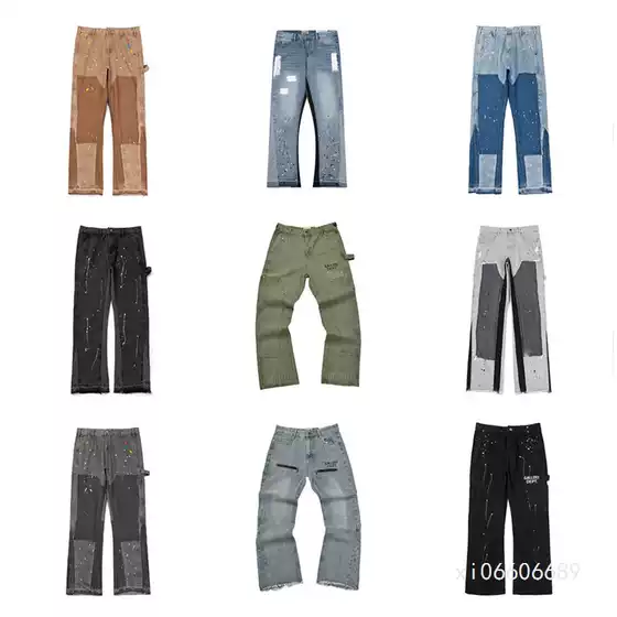 25 Cross-Border Trendy Brand Gallery Dept Color-Blocking Splash-Ink Flared Jeans Unisex High Street Floor-Length Straight Pants