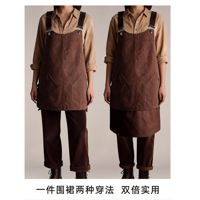 Customized Apron 2026 New Model Japanese-Style Canvas Dual-Use Young Style Barista and Bartender Workwear for Men and Women