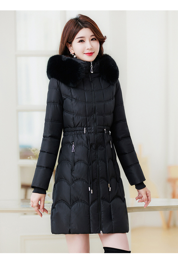 Women's Mid-length Down Jacket With Fur Collar Slim Fit Winter Coat_voghion.com