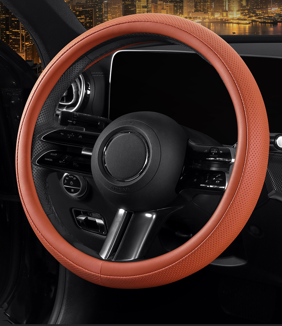 New car steering wheel cover for women, suitable for all seasons, made of leather, cute, non-slip, sweat-absorbent, breathable, cross-border wholesale