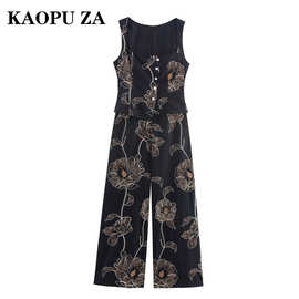 KAOPU ZA女装2025秋季欧美风时尚刺绣背心连体裤设计感街头风裤子