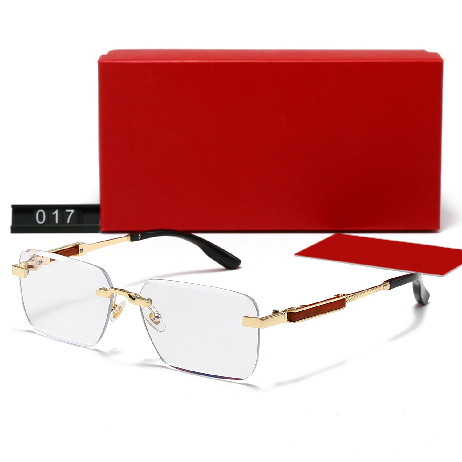 Cartier Rectangular Metal Sunglasses Gold Clear (017)