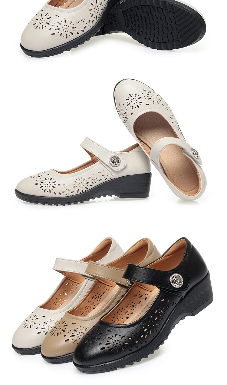Sandal nữ da thật đế mềm kiểu đục lỗ thoáng khí — Đen【Kiểu đục lỗ】 chi tiết 17