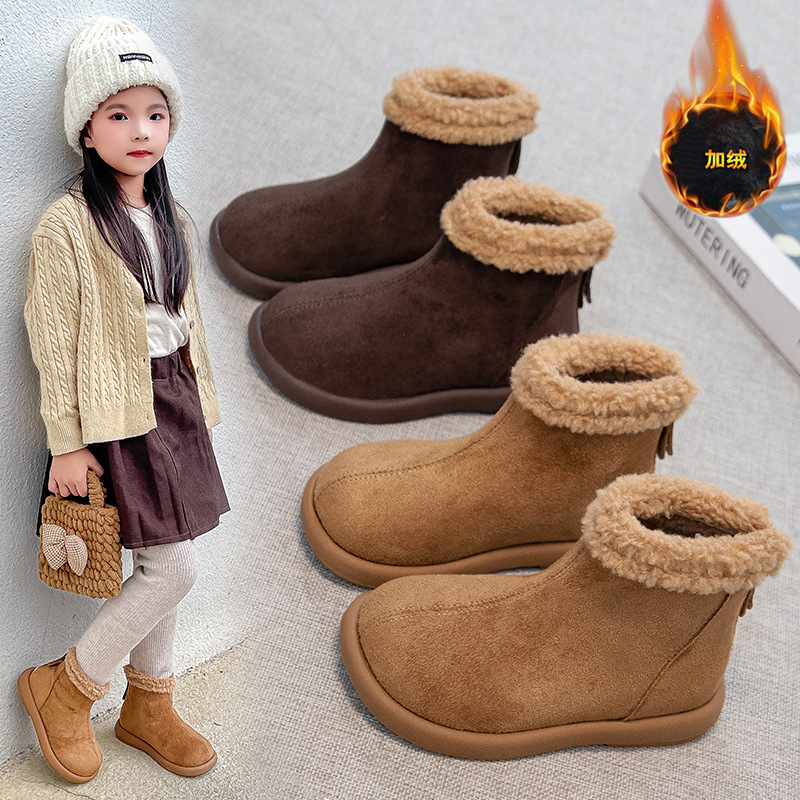 Botas de algodón para niñas invierno 2025 nuevas botas de nieve para niños botas de lana cálidas gruesas botas cortas botas de lana más botas de lana