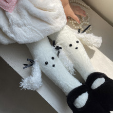 hotmoon冬季新品设计师款大耳卷毛狗蝴蝶结獭兔毛女儿童宝宝裤袜