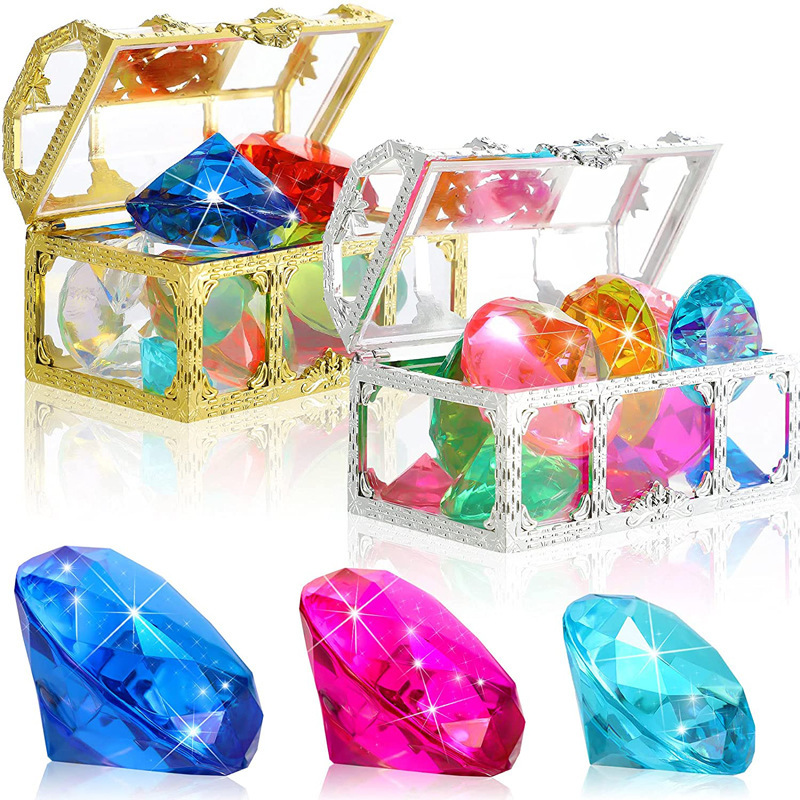 Cross-border summer pool pirate treasure hunt diamond crystal stone handmade DIY treasure chest children's gem toy Cross-border summer pool pirate treasure hunt diamond crystal stone handmade DIY treasure chest children's gem toy
