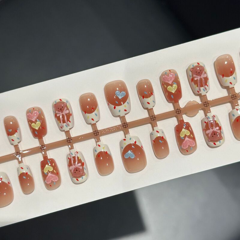 [Resin] Autumn and Winter New Style Sweetheart Bear, White and Cute, Polka Dot Cat Eye, Girly Heart, Short Square Pre-Wear Nails