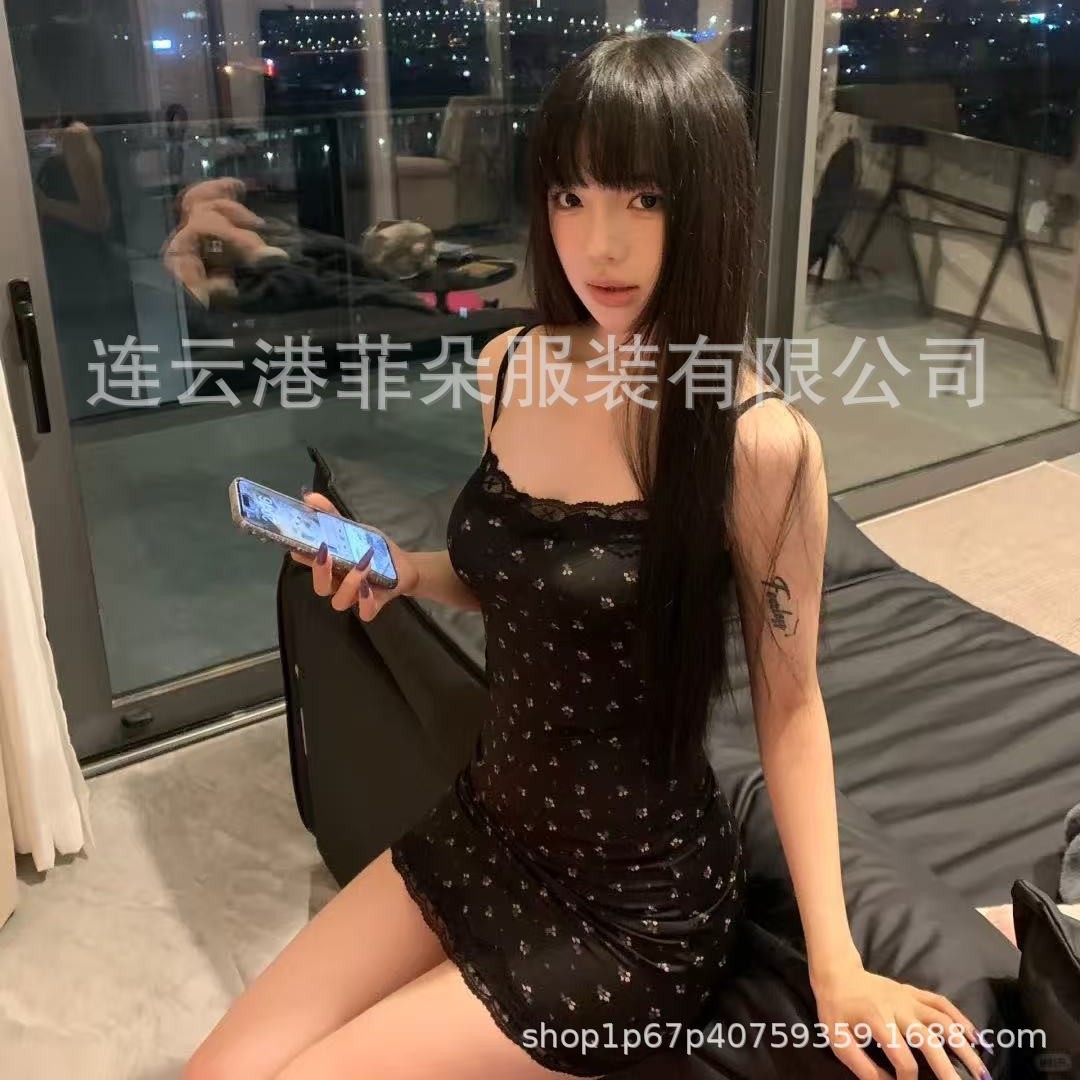 Sexy Lingerie Pure Desire Floral Sexy Lace Suspender Dress Hot Girl Tight Slimming Hip-Hugging Nightgown for Women