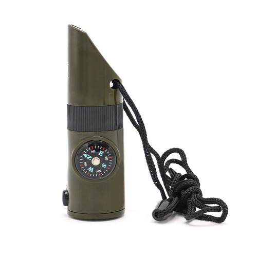 Outdoor camping seven-in-one multi-functional whistle, survival whistle, life-saving whistle with flashlight, thermometer and compass