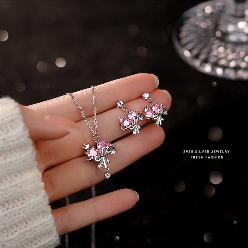 【 Pink Planet 】 Silver Bow Love Earnail Design Advanced Ear Jewelry Gift Set_voghion.com
