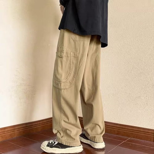 Straight-leg casual pants for men, summer loose trendy American wide-leg work pants, plus-size streetwear fashion sport pants