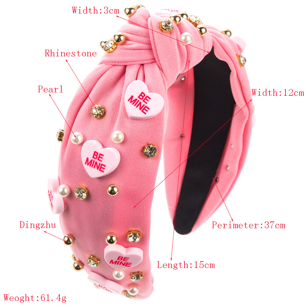 Nuevos accesorios de amor europeos y americanos, diadema, perlas con incrustaciones de diamantes, parte superior del cráneo alto, anudado, accesorios para el cabello del festival del día de San Valentín al por mayor