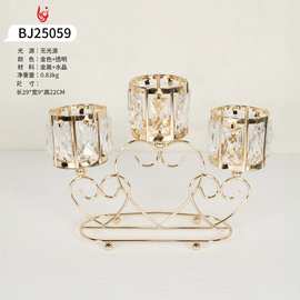 水晶烛台欧式简约酒店婚庆装饰三头组合烛台套装装饰酒店工艺摆件