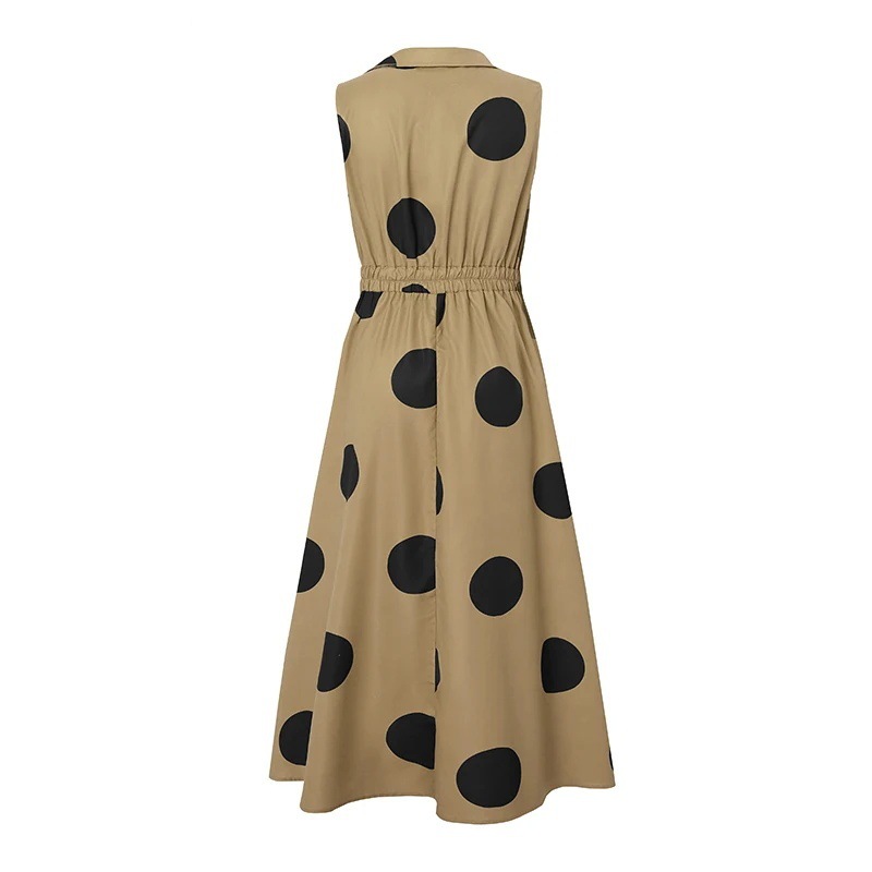Summer Office Women's Sundress Elegant Polka Dot Maxi Dress Sleeveless Party Fashion Dress_ecoleips.com