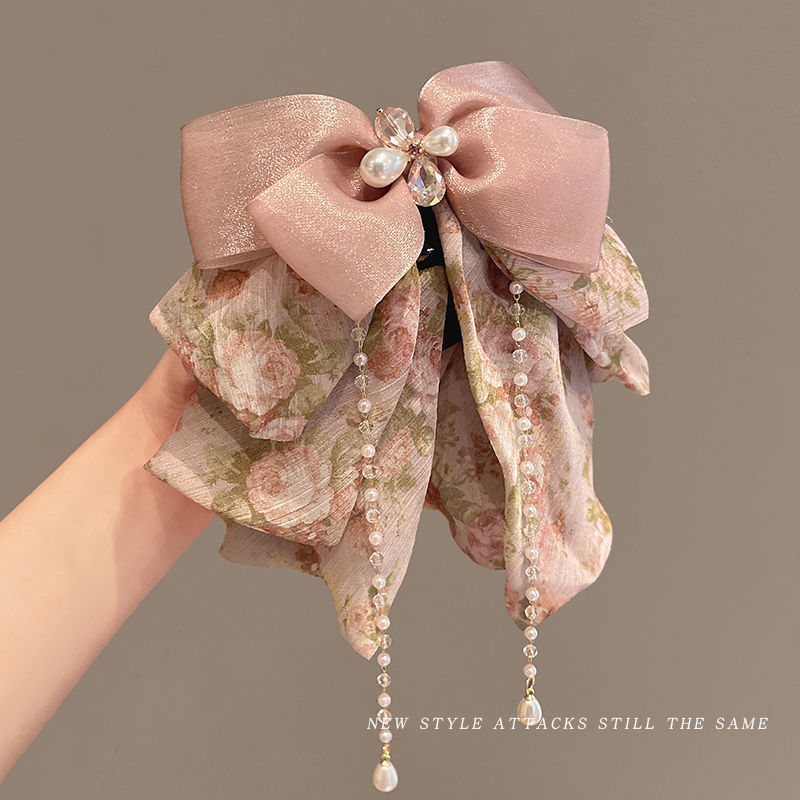 2025 dulce clip de cabello de arco de la cabeza detrás del clip de cabello medio atado temperamento elegante bordilla clip de tiburón explosión