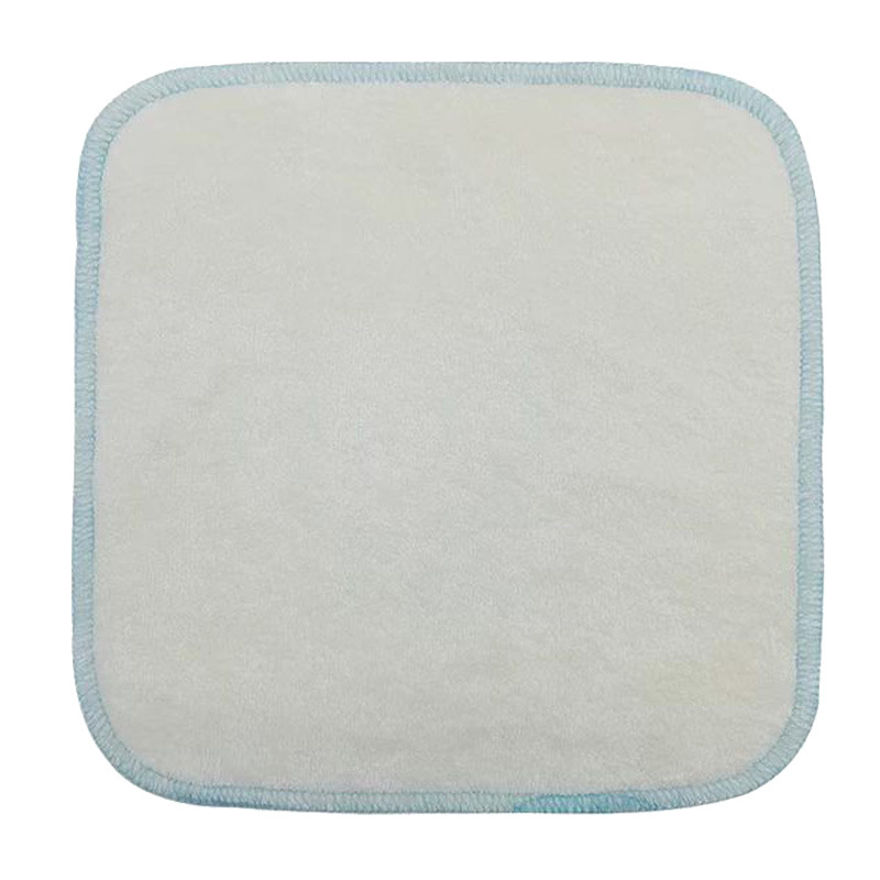 白色卸妆小方巾锁兰色边