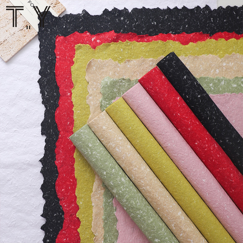 双色东巴纸手撕包装纸防水复古高级感包花纸鲜花束手工花艺材料