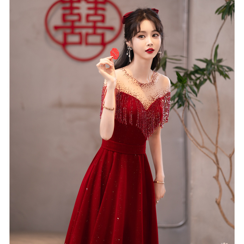 Toast Dress Bride Spring & Fall Burgundy Homecoming Dress Small Wedding High-Quality Engagement Evening Dress Skirt for Women Toast Dress Bride Spring & Fall Burgundy Homecoming Dress Small Wedding High-Quality Engagement Evening Dress Skirt for Women