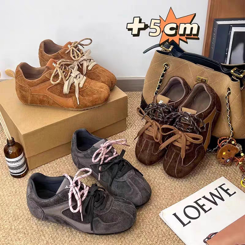 Qiyor 6cm Height-Increasing Retro German Training Shoes for Women, 2025 Autumn and Winter New Model, Brown Versatile Fleece-Lined Casual Sneakers