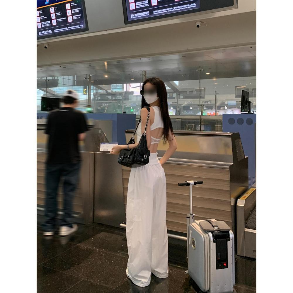 Black Hollow Lace Splicing Backless Camisole Women's Summer New Outer Wear Pure Lust Style Beautiful Back Sleeveless Top