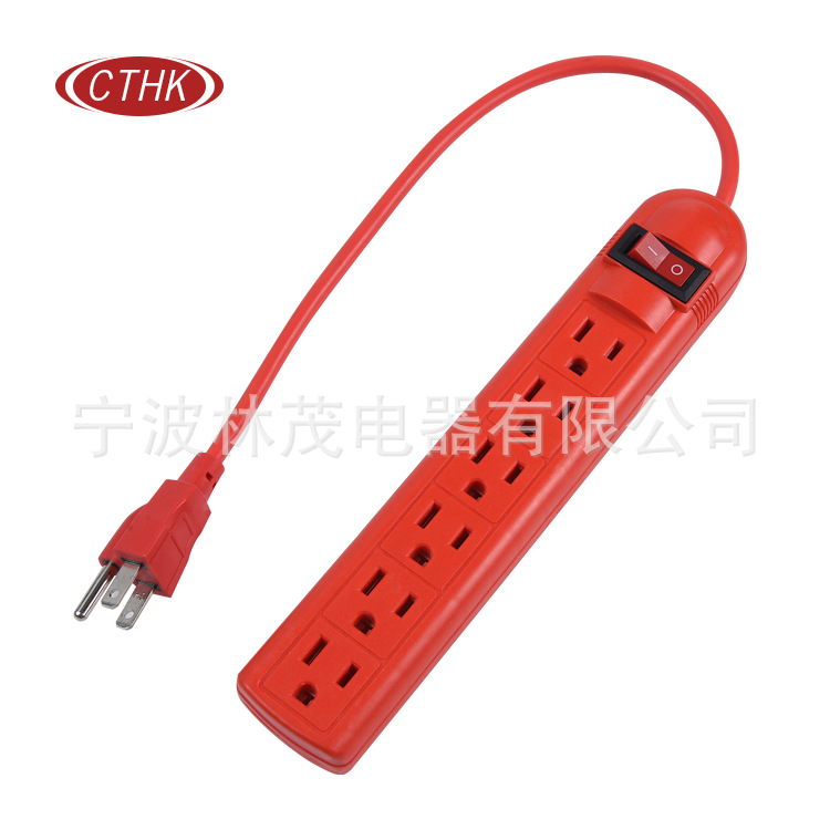 厂家批发 美式6孔拖线板 多色 美标插板带开关 墨西哥南美市场