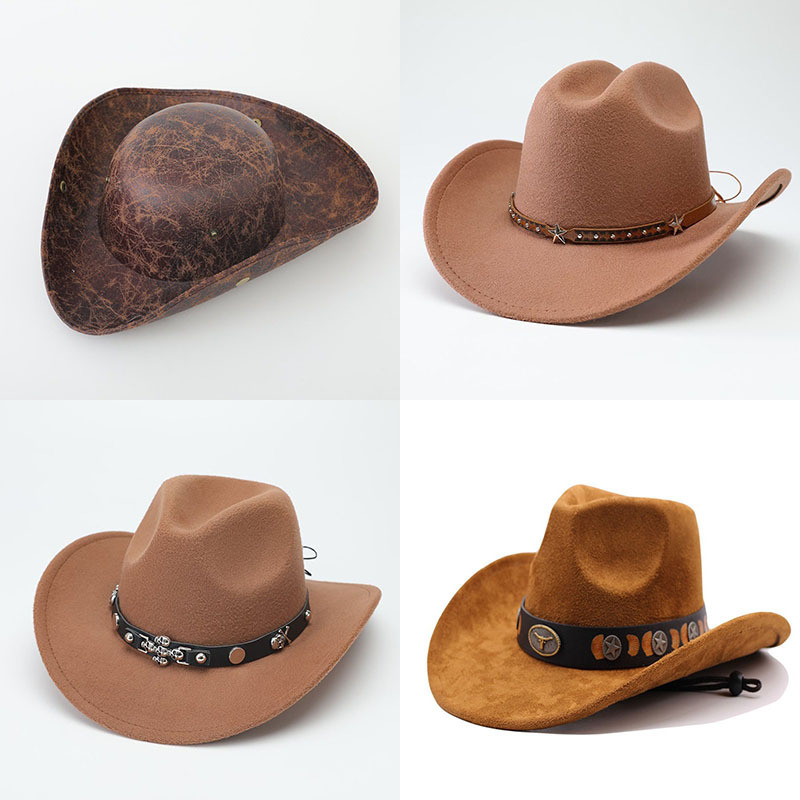 European and American Cross-Border Western Cowboy Hat with Retro Bull Head Accessories, Ethnic Style Jazz Hat, Deer Leather Riding Hat