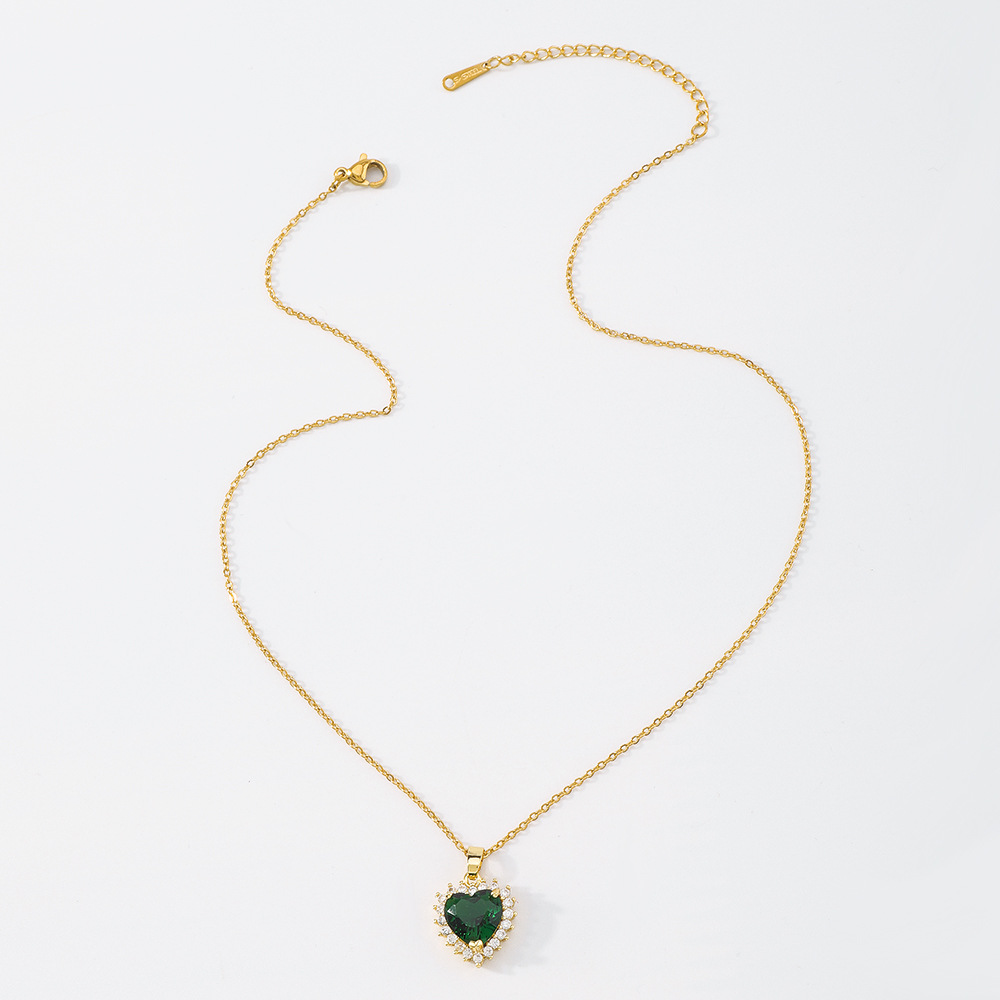 retro heart green diamond necklace animal geometric clavicle chain