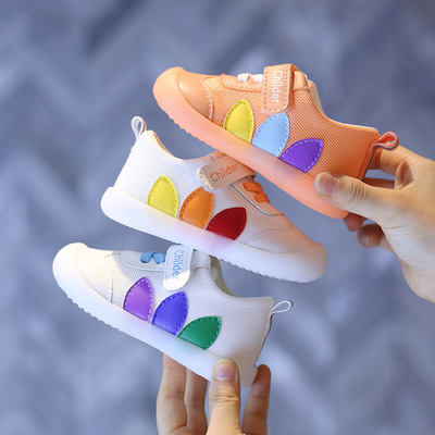 2021春季新款寶寶學步單鞋魔術貼防掉嬰兒鞋3歲果凍底亮色學步鞋