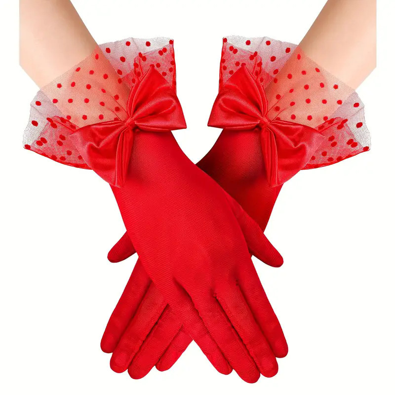 Dark Lolita Lolita Bow Satin Hollow Long Gloves Female Lolita Punk Goth Matching Hand Sleeves