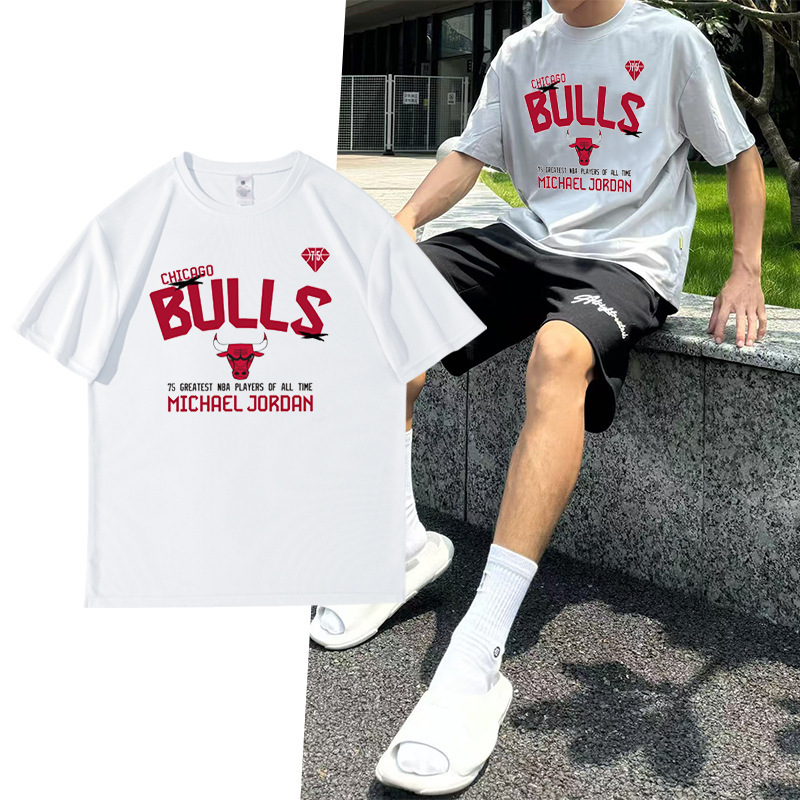 Amazon Cross-Border New Basketball Nba75 Hall of Fame Peripheral Printed Sportswear Loose Short-Sleeved T-Shirt