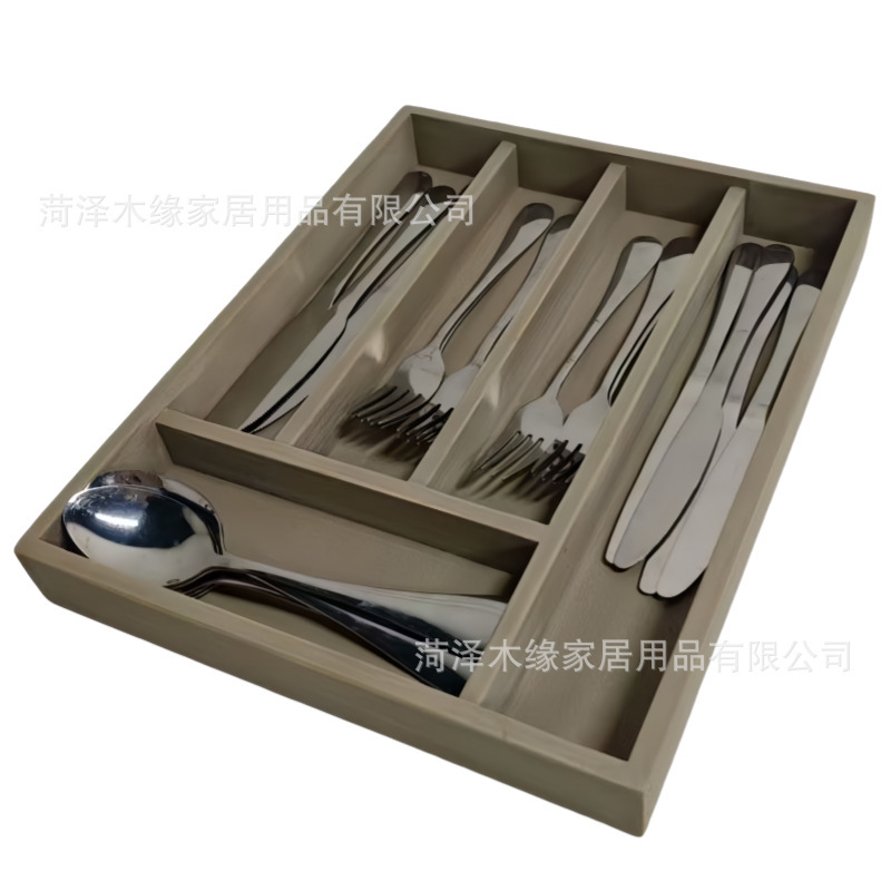 木质餐具收纳盒 厨房刀叉分格整理盒 抽屉分隔收纳盒竹制刀叉盒|undefined