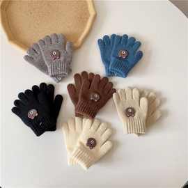 新款小熊保暖防寒男童女童分指针织宝宝手套卡通儿童手套秋冬季