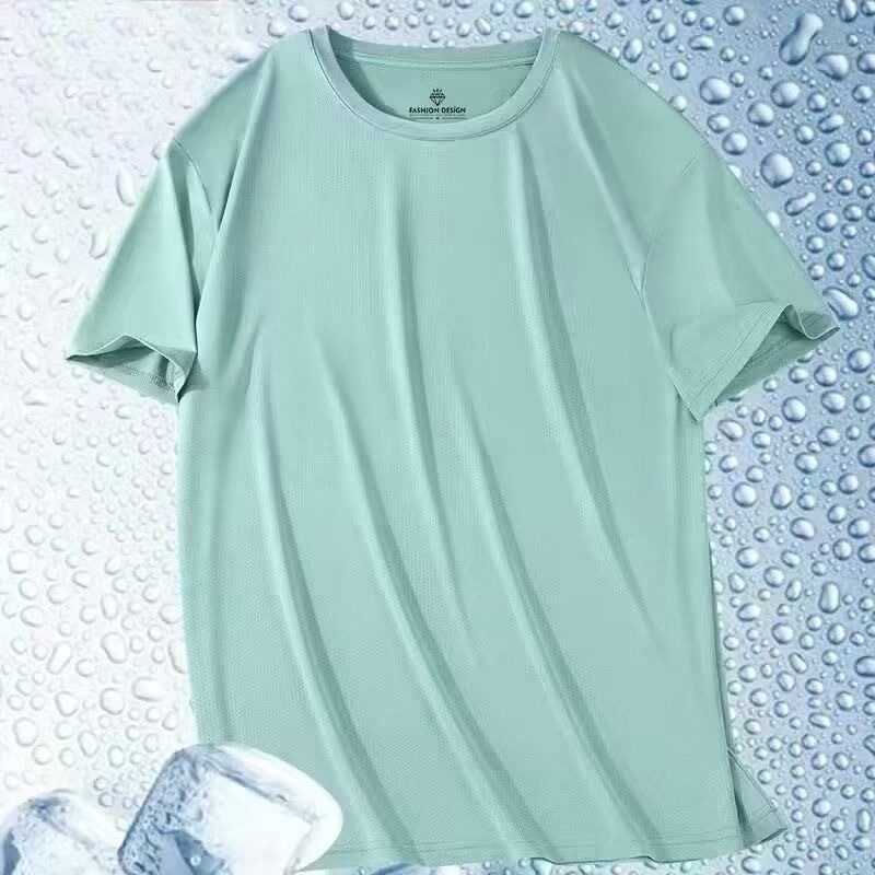 速乾性アイスシルクメッシュ半袖Tシャツメンズ夏の新しい通気性ランニングスポーツメンズ半袖紳士服T|undefined