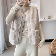 秋季新款颗粒绒毛绒绒马夹外穿背心女米白色卡其色咖啡色其它