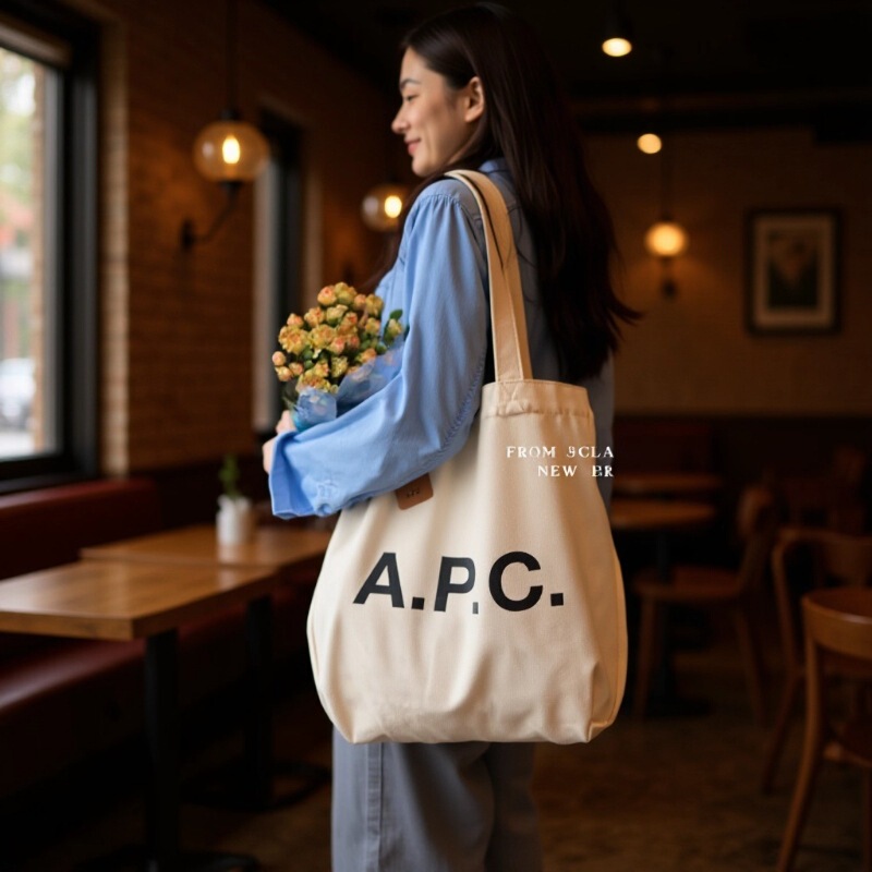 Elegant Mature Women's Style Apc Letter Simple Commuter Single-Shoulder Canvas Bag, Easy to Match with Everyday Shopping Bag Elegant Mature Women's Style Apc Letter Simple Commuter Single-Shoulder Canvas Bag, Easy to Match with Everyday Shopping Bag