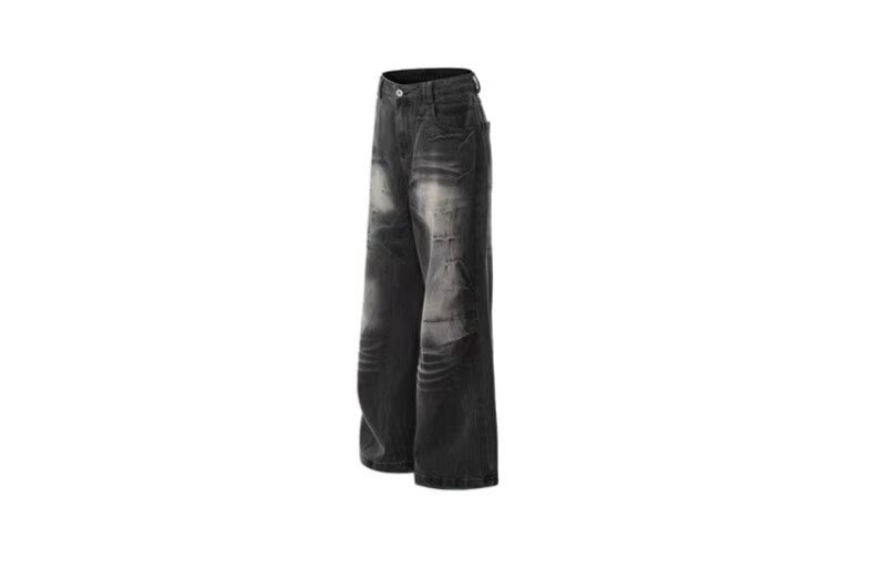 2025 Spring And Autumn American High Vintage Distressed Dyed Paris Ripped Jeans Men's Street Straight Loose Flared Pants_mkmklike.com