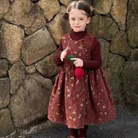 韩版女童连衣裙套装2025秋冬新款洋气时髦雪尼尔提花背心红裙毛衣