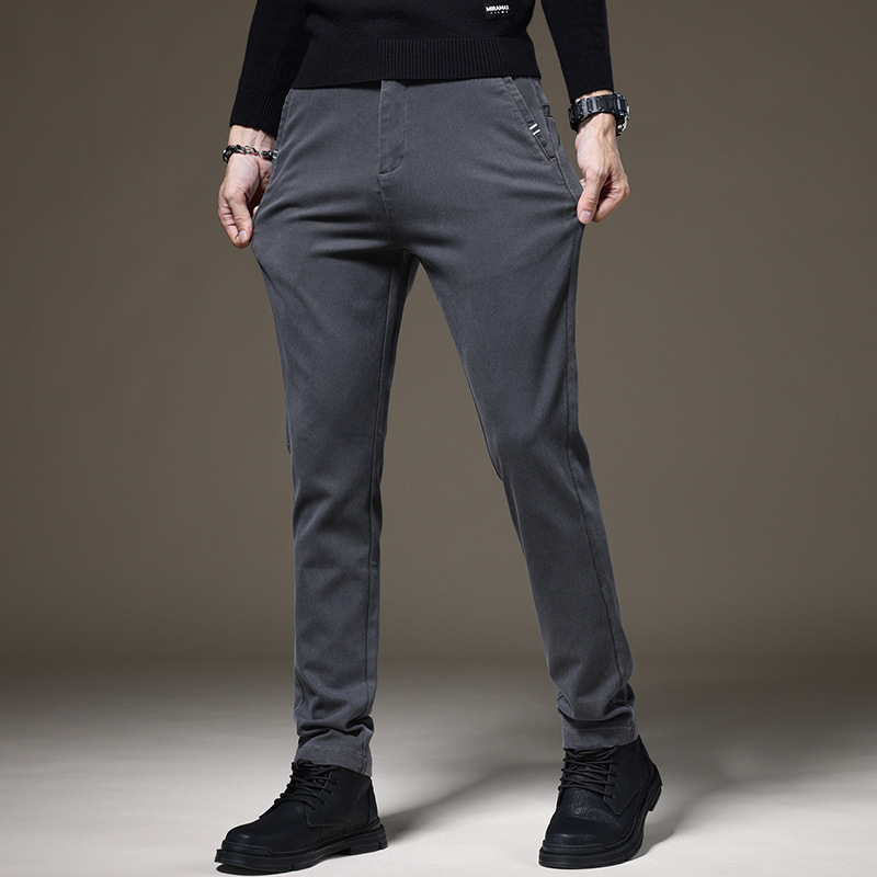 Otoño e Invierno nuevo negocio ligero pantalones casuales de los hombres de color sólido clásico moda estiramiento pantalones delgados de gama alta de los hombres boutique