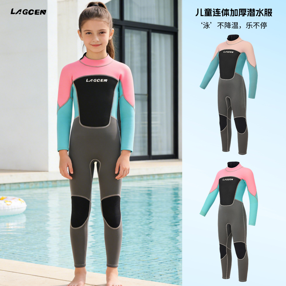 Lagcen/3Mm Girls Wetsuit Kidsren's Pink Swimsuit One-Piece Long-Sleeved Swimsuit to Keep Out the Cold Snorkeling Swimsuit