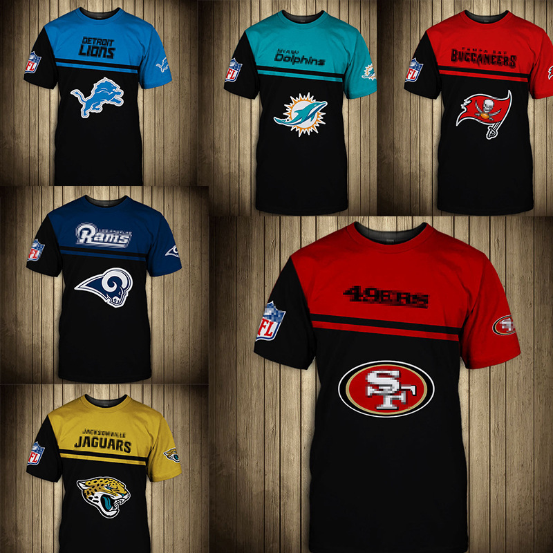 Nfl Series Digital Printing Women's Large Size T-Shirt Couple Loose Short-Sleeved 3D Round Neck Top Men's Team Fan