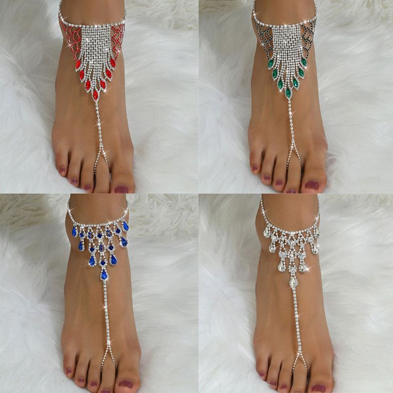 Cross-Border New Style Sparkling Full Diamond Multi-Layered Water Drop Tassel Anklet Fashion Niche High-End Beach Vacation Style Anklet Cross-Border New Style Sparkling Full Diamond Multi-Layered Water Drop Tassel Anklet Fashion Niche High-End Beach Vacation Style Anklet