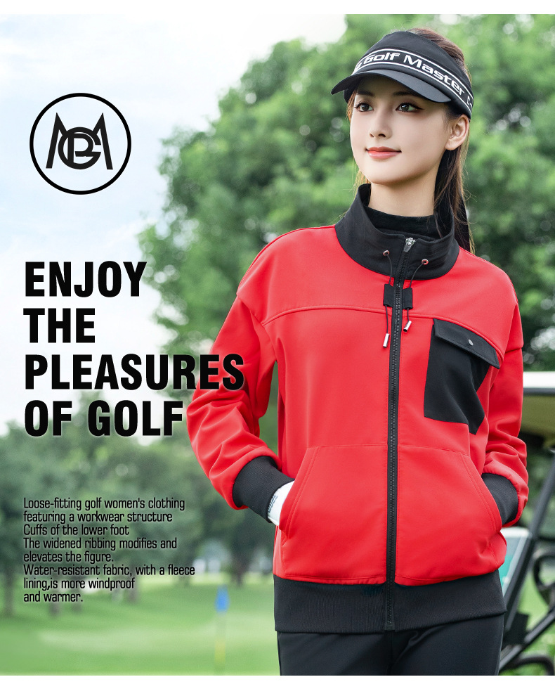 Áo khoác golf nữ dài tay chống thấm lót lông cừu ấm áp — YF810-Áo khoác đỏ [Lớp lót lông cừu/Chống lạnh và ấm/Vải chống thấm nước] chi tiết 4